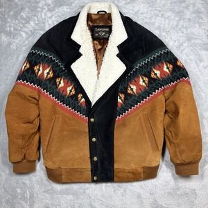 Lawless by Ardney Suede Leather Jacket Men L Black Brown Sherpa Western Aztec